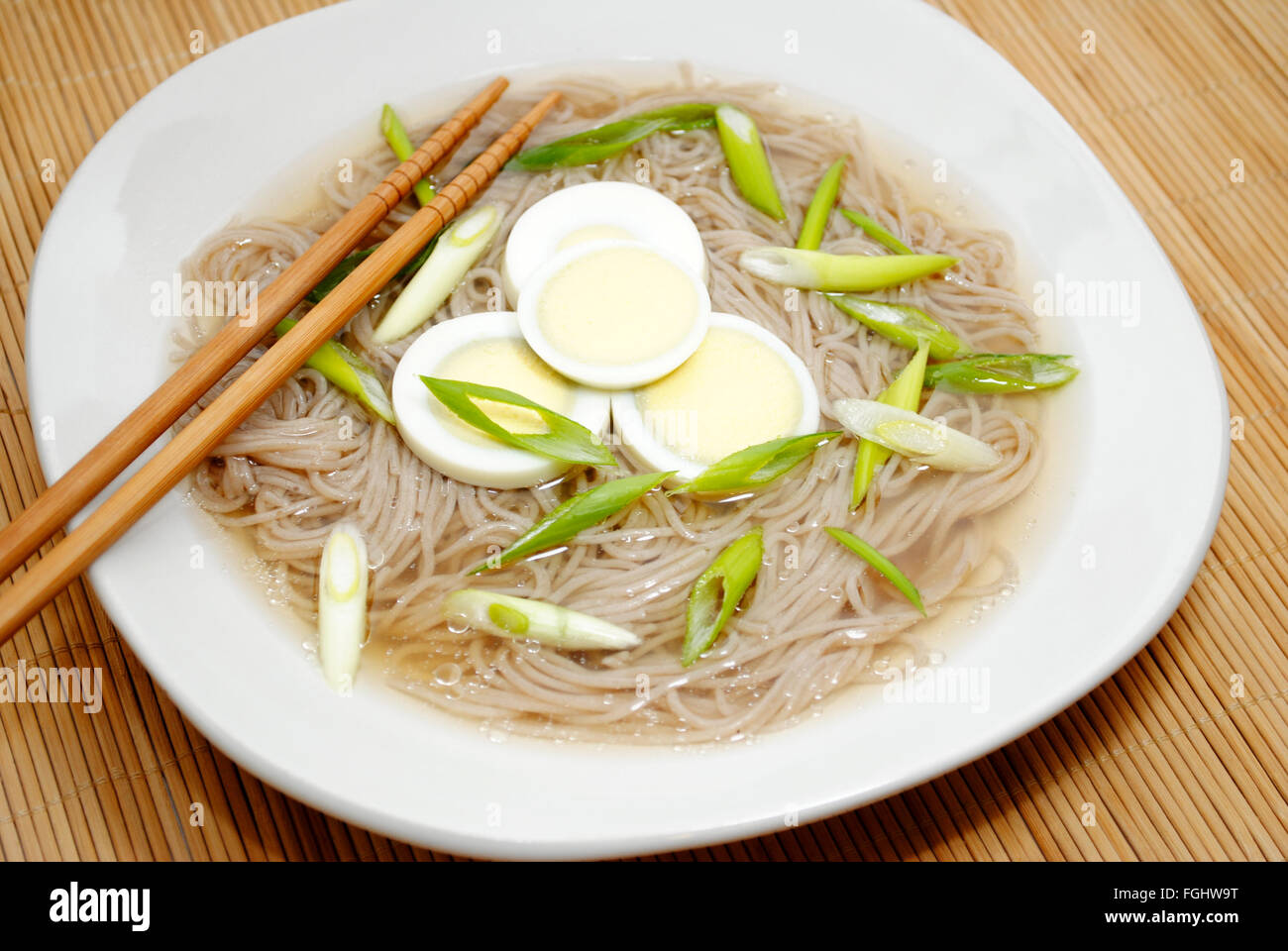 Asian Noodle Soup with Sliced Boiled Eggs Stock Photo Alamy