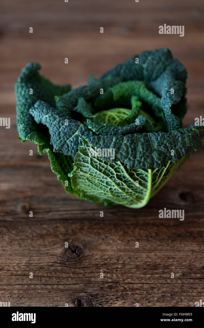 Fresh kale on the rustic wooden table Stock Photo