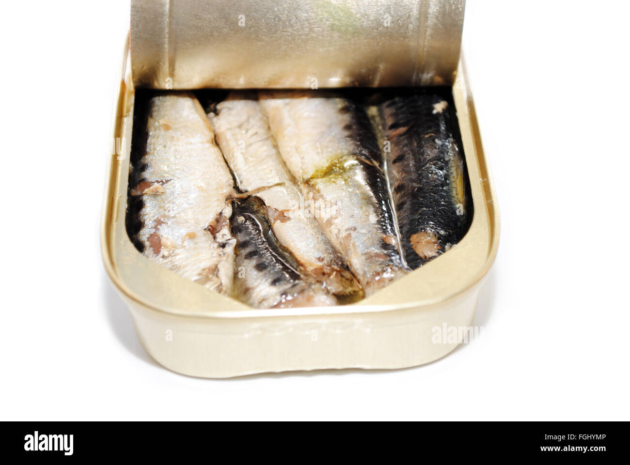 Canned Sardines in Oil Over White Stock Photo Alamy