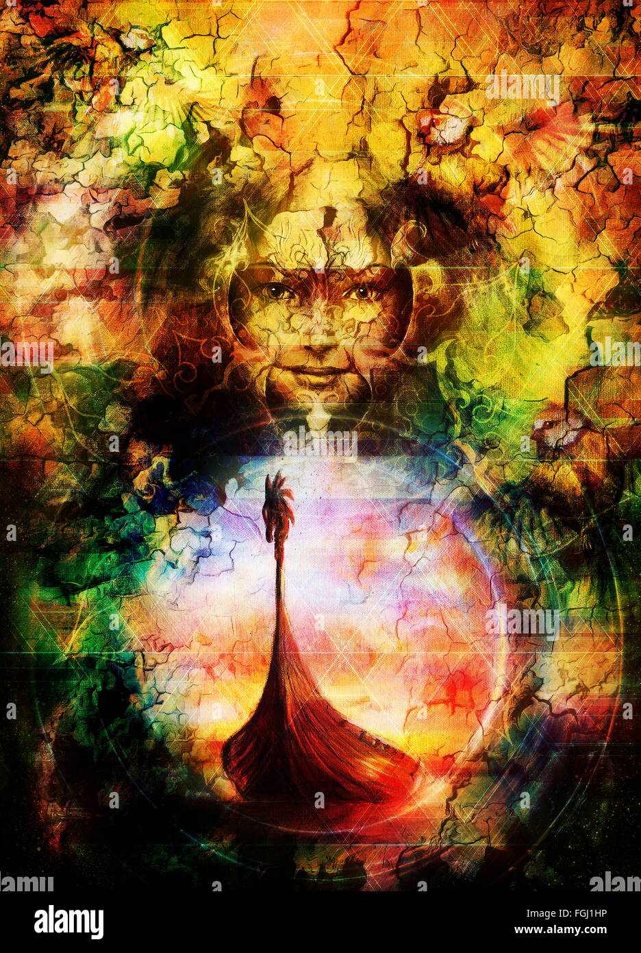 Goddess Woman and oriental ornamental mandala and color abstract ...