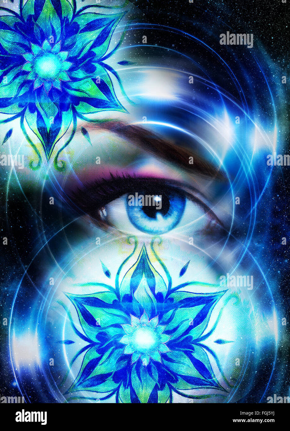 Goddess Woman eye and oriental ornamental mandala in cosmic space Stock ...
