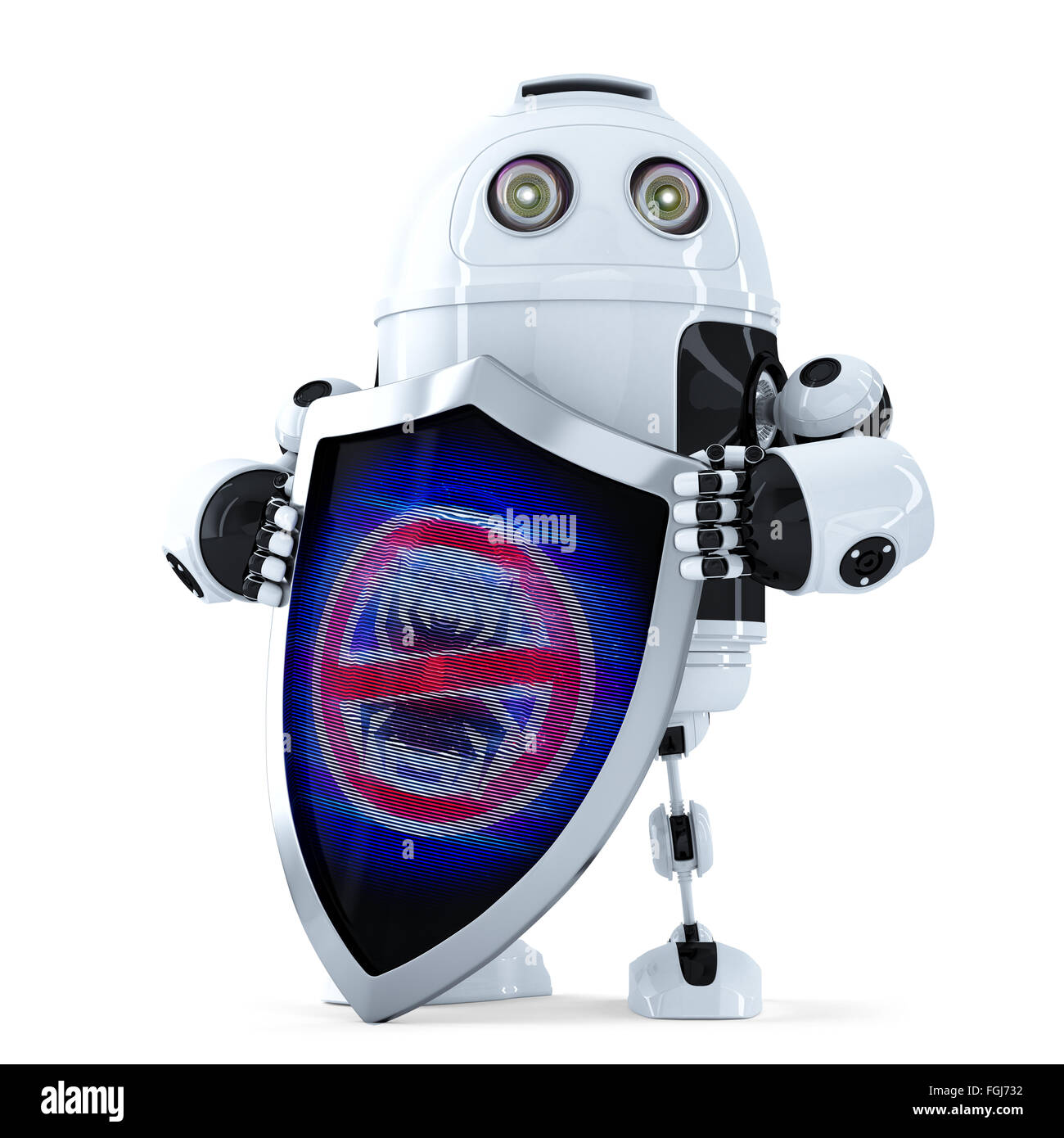 Robot with shield. Virus protection concept. Isolated over white. Contains clipping path Stock Photo