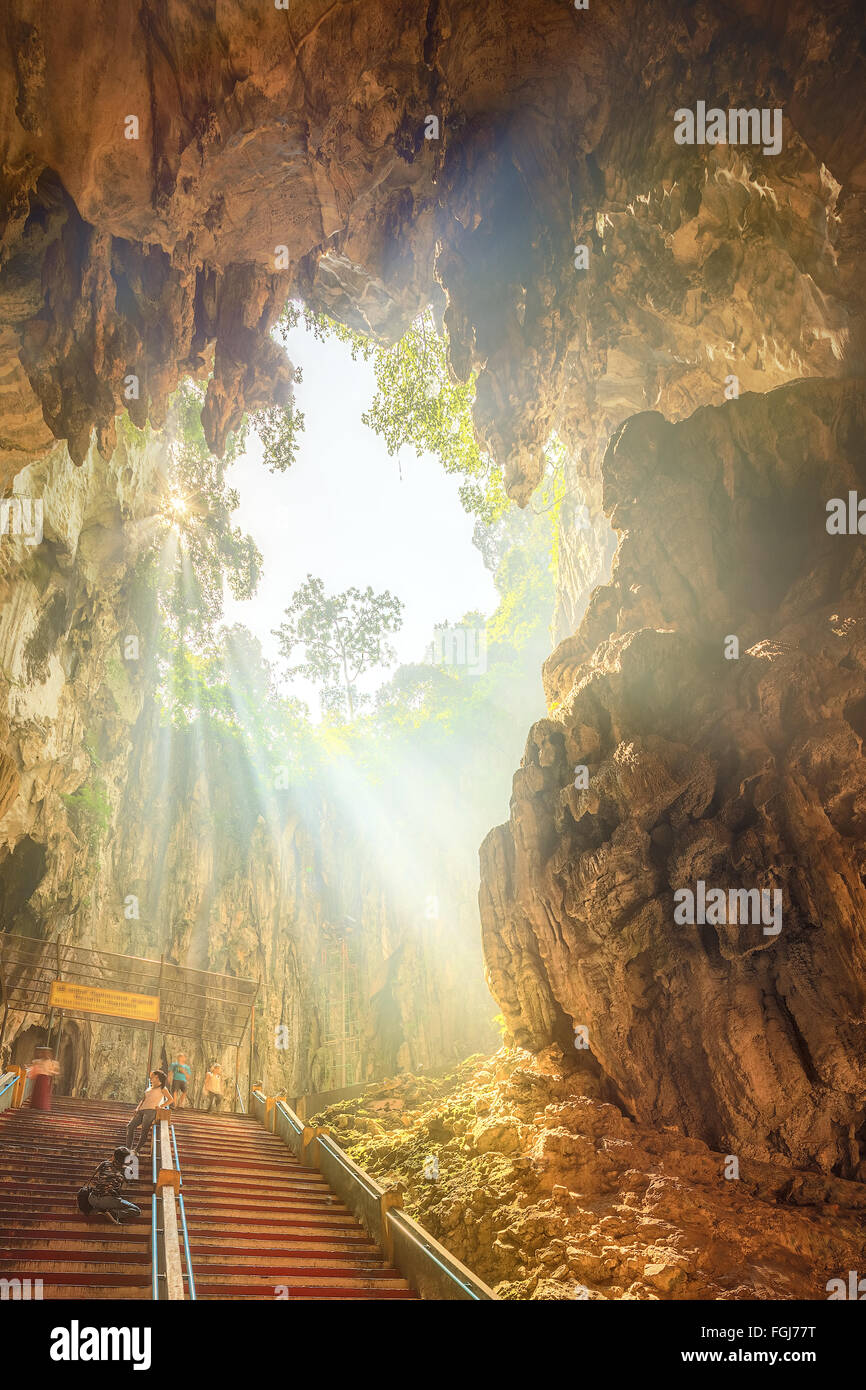 Temple in the middle of a cavern at Batu Caves Temple complex in Kuala ...