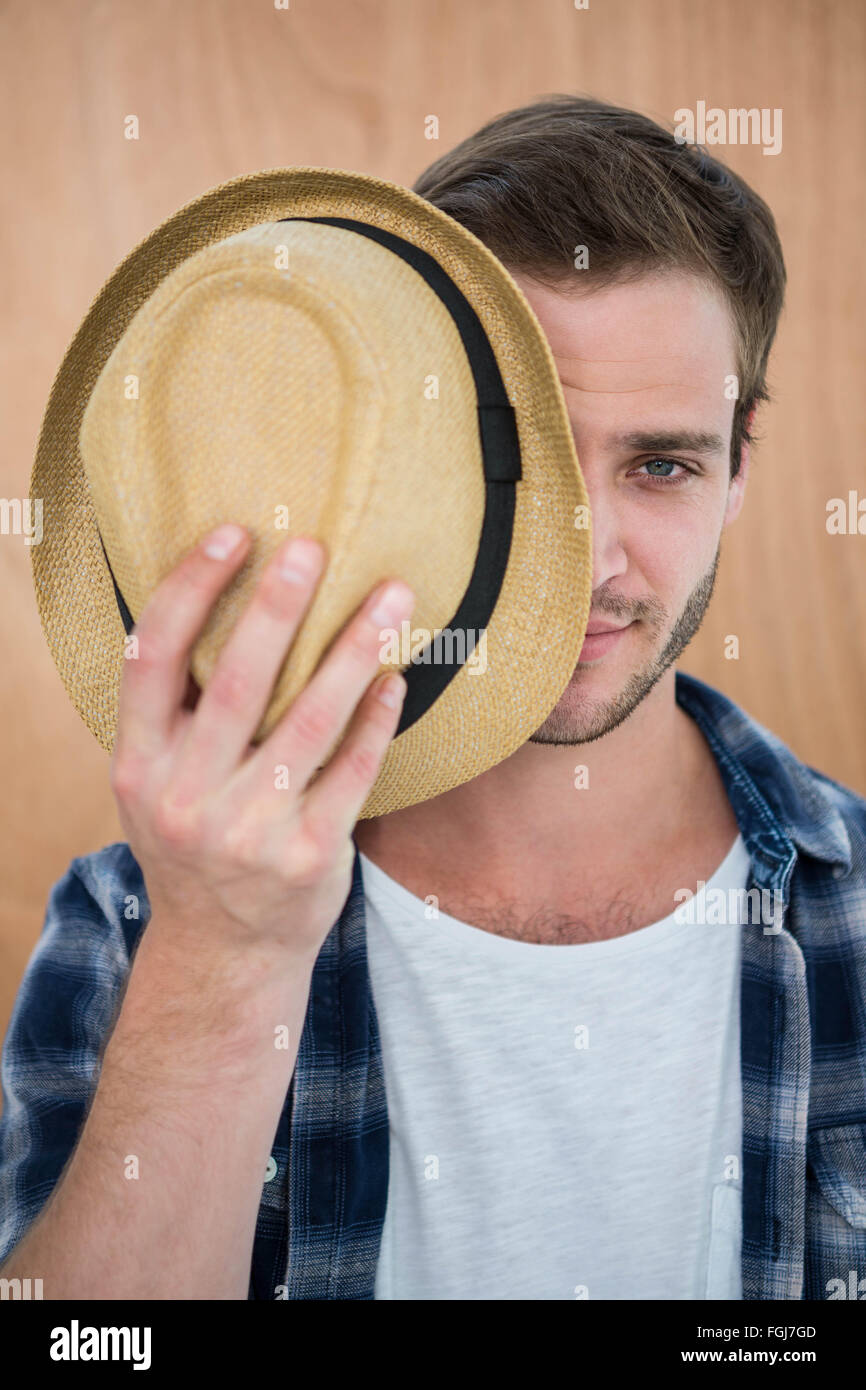 Handsome hipster wearing hat Stock Photo