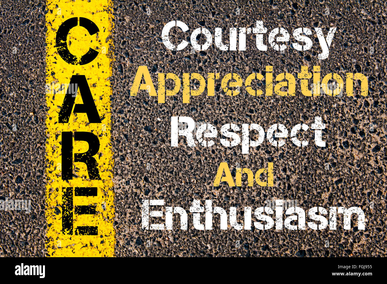 Concept image of Business Acronym CARE Courtesy Appreciation Respect