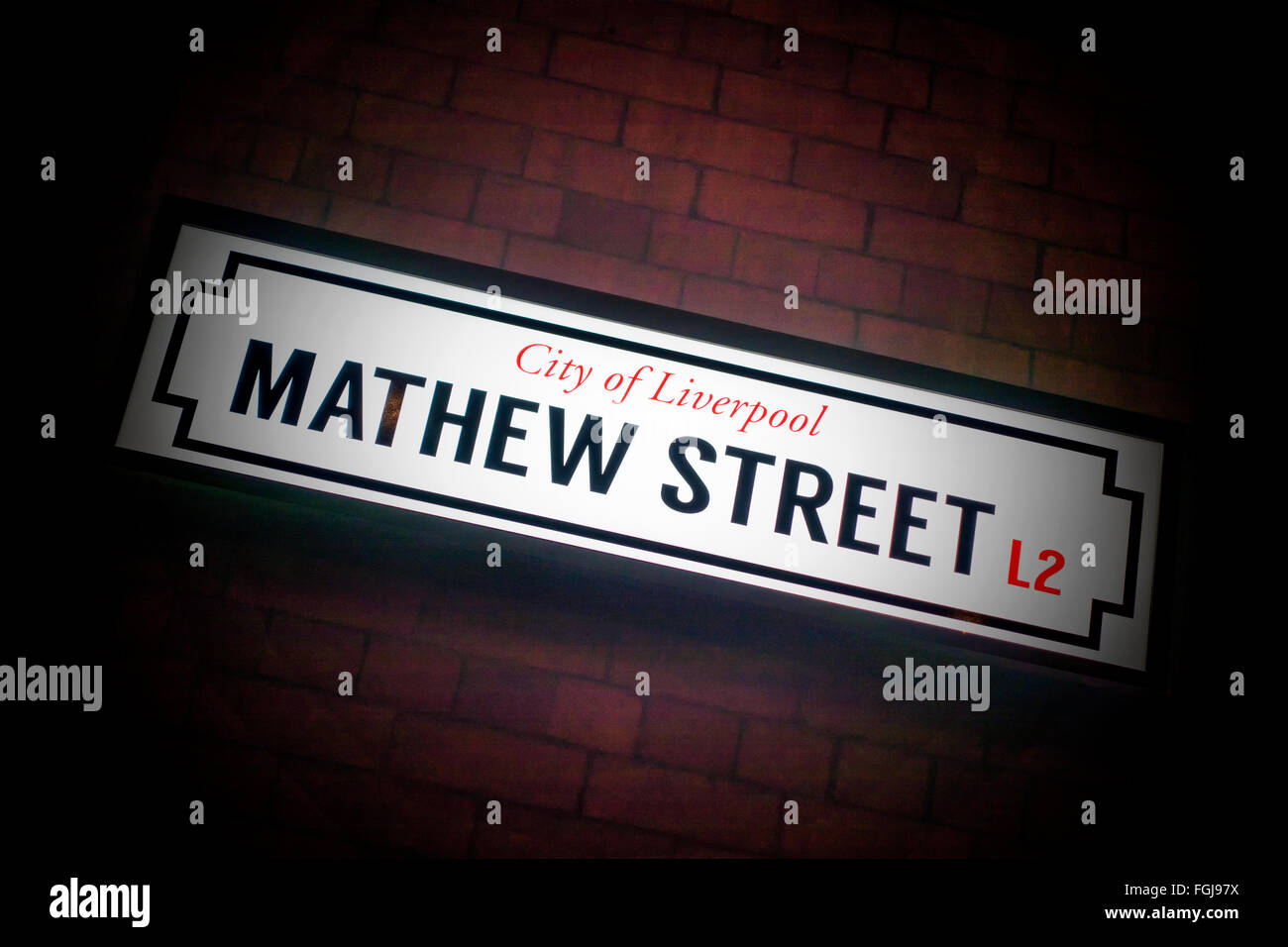 The Beatles Mathew Street Sign Home of the Cavern Club Liverpool Stock Photo
