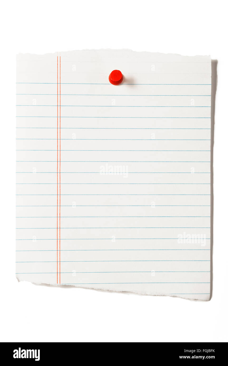 Torn Notebook Page With Red Thumbtack Stock Photo