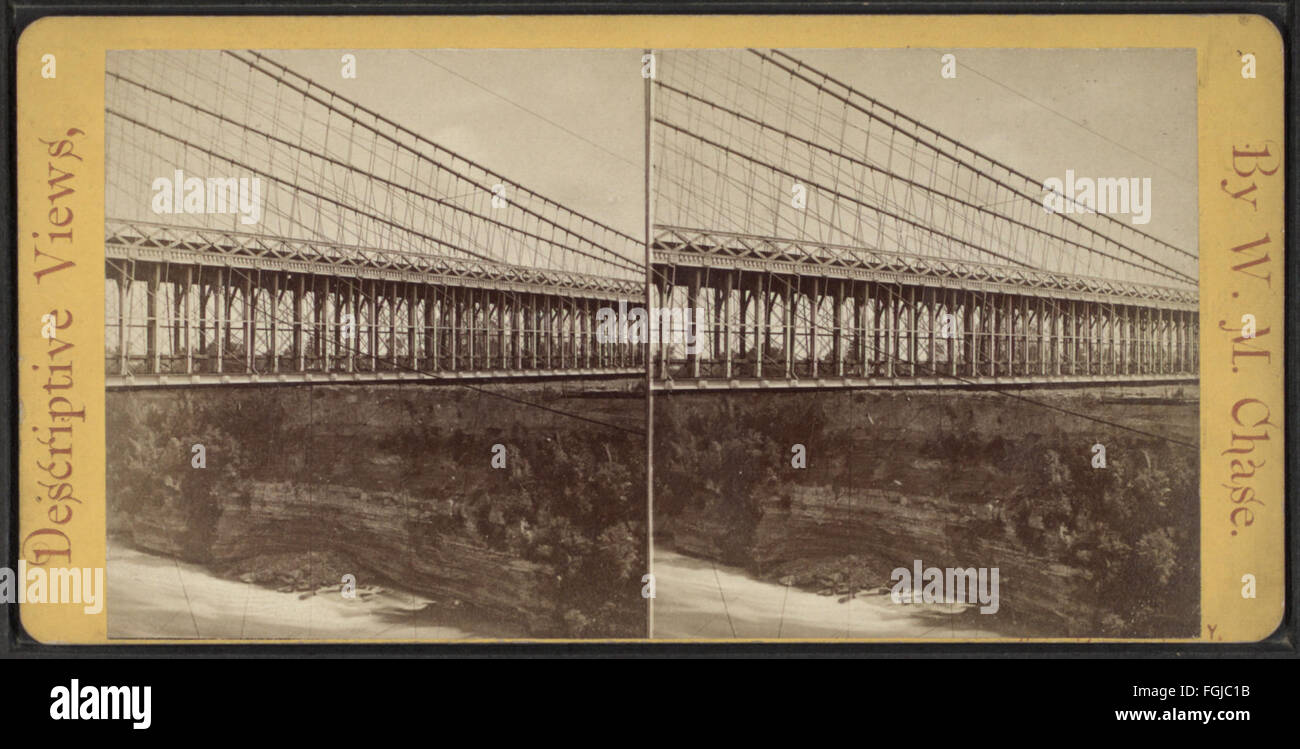 A photograph showing a railroad suspension bridge, captured by William ...