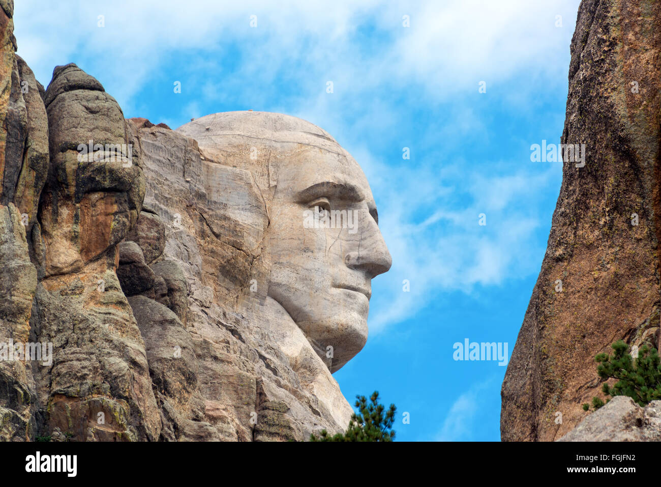 Closeup profile of Washington at Mount Rushmore National