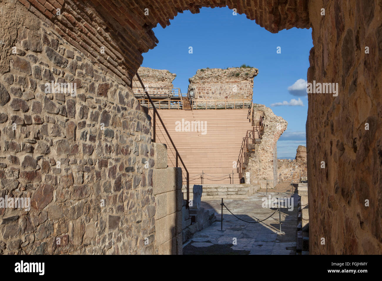 Roman theatre of Medellin, Spain. Side Arch entry Stock Photo