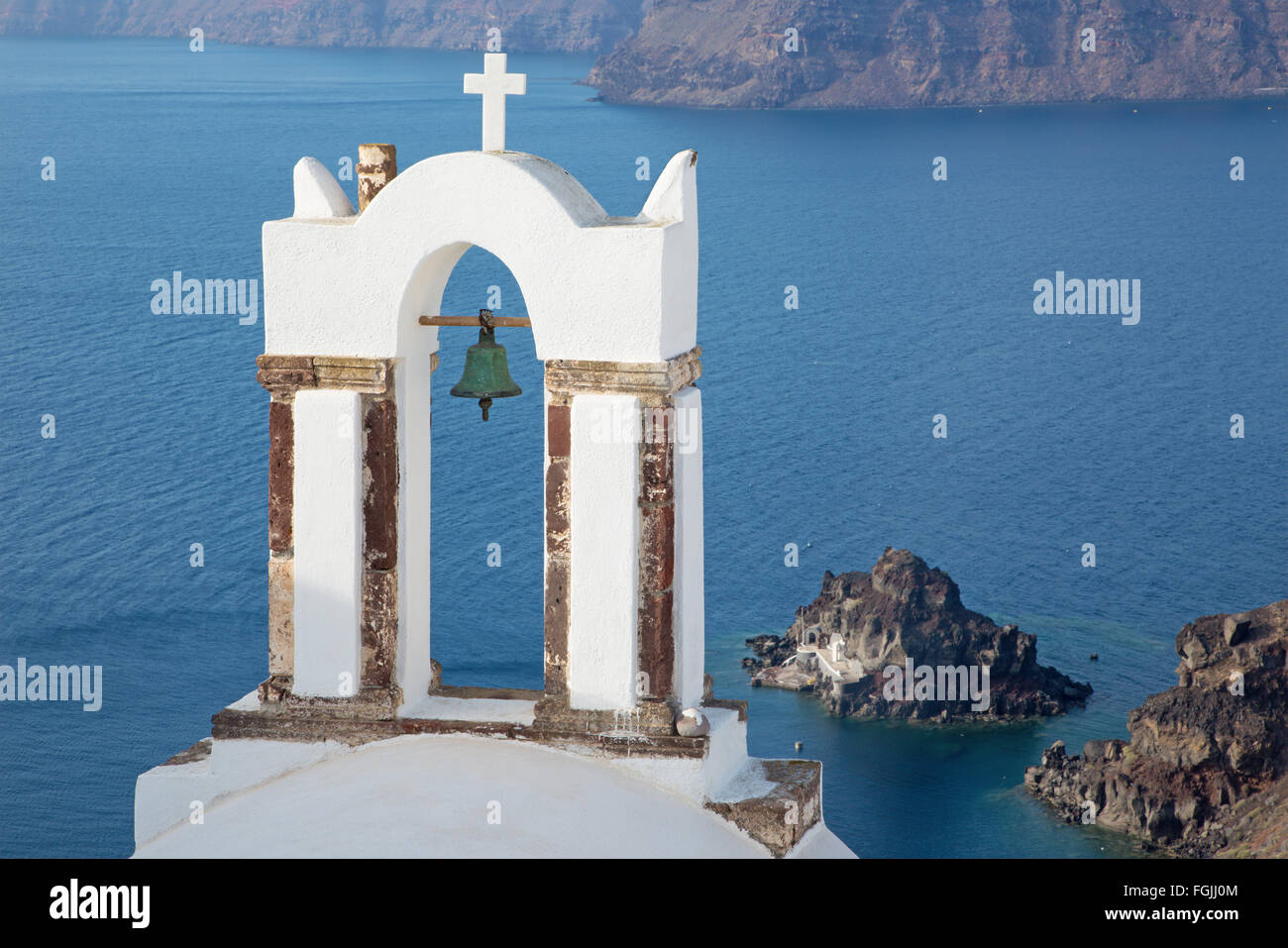 Santorini - The bell tower of typically little church in Oia (Ia) Stock Photo