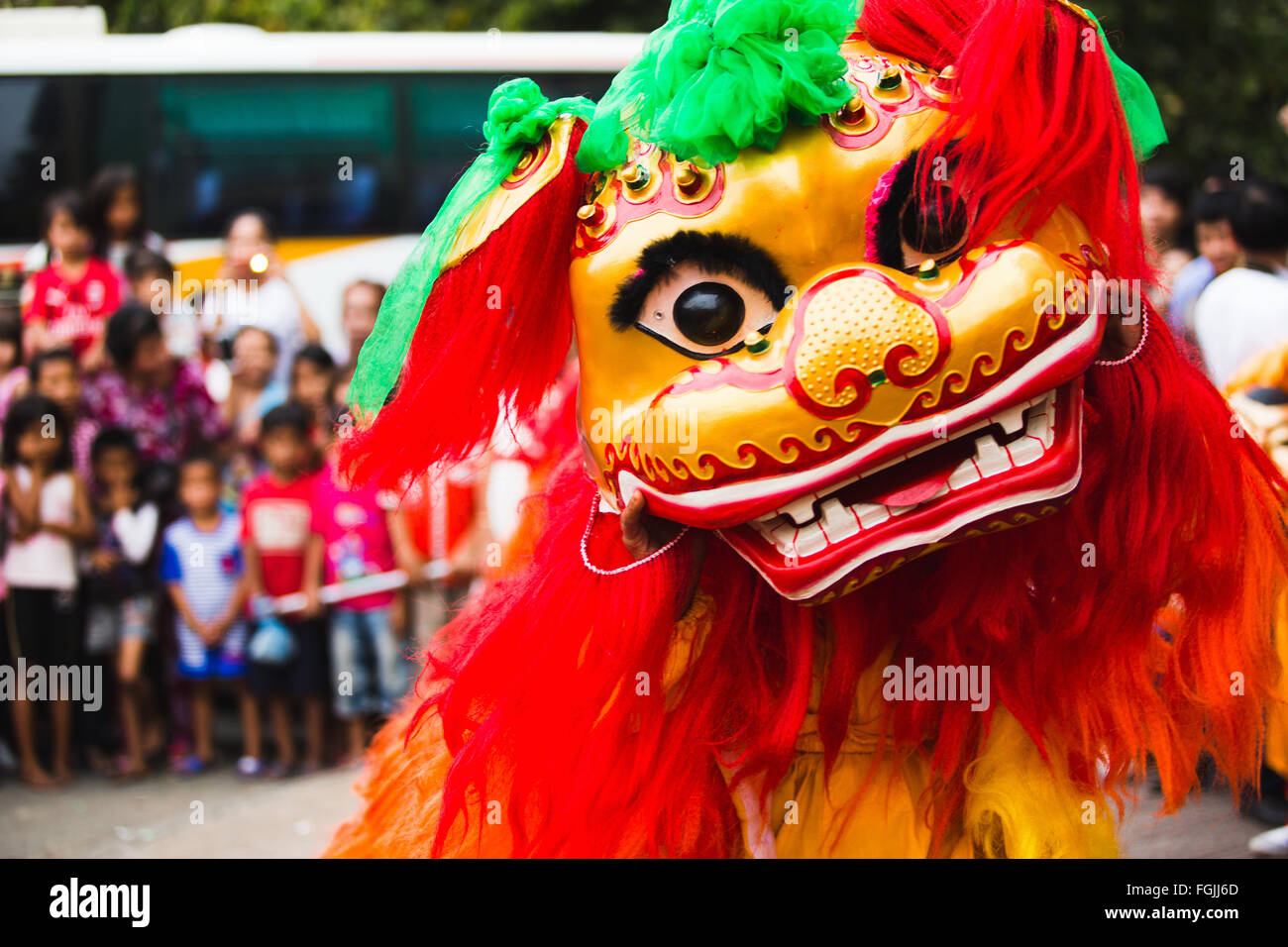 Chineee new year Phnom Penh Dragon dancers perform in the streets Stock Photo