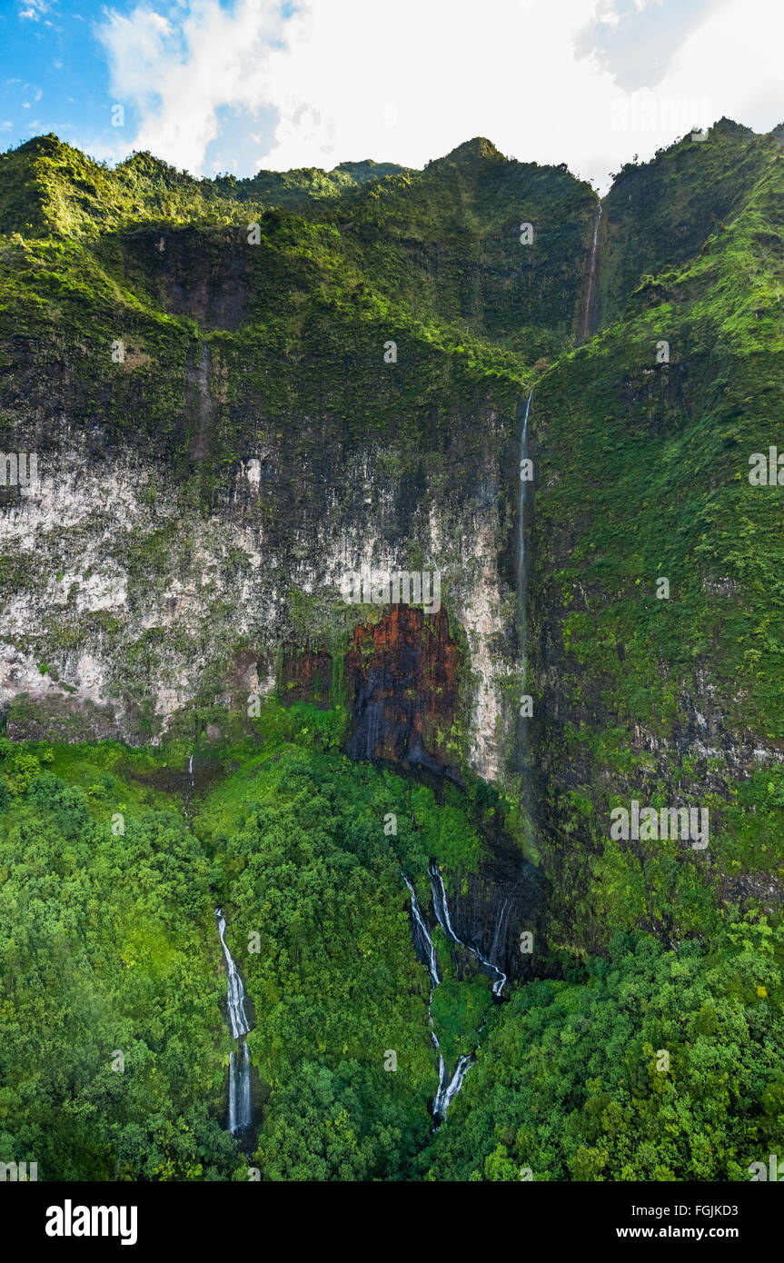 Aerial view of Wall of Tears or Weeping Wall on Mount Waialeale, Kauai, Hawaii. Stock Photo