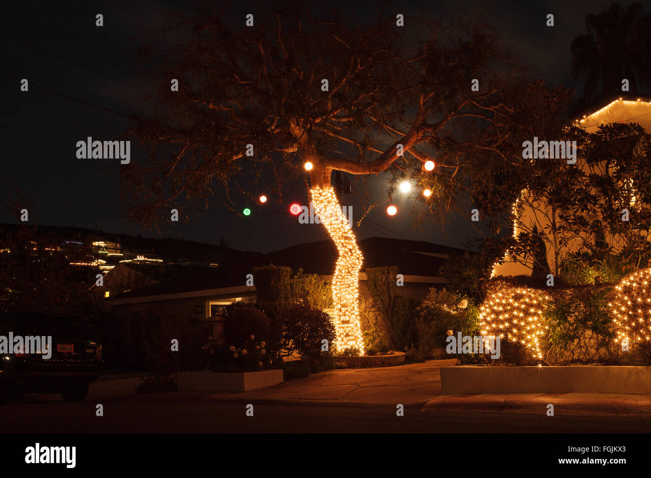 Laguna Beach, California, December 25, 2015 Full moon peaks through a