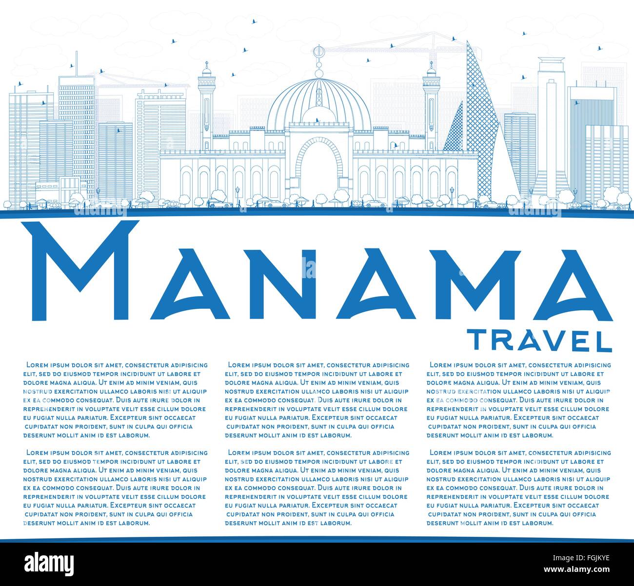 Outline Manama Skyline with Blue Buildings and Copy Space. Vector ...