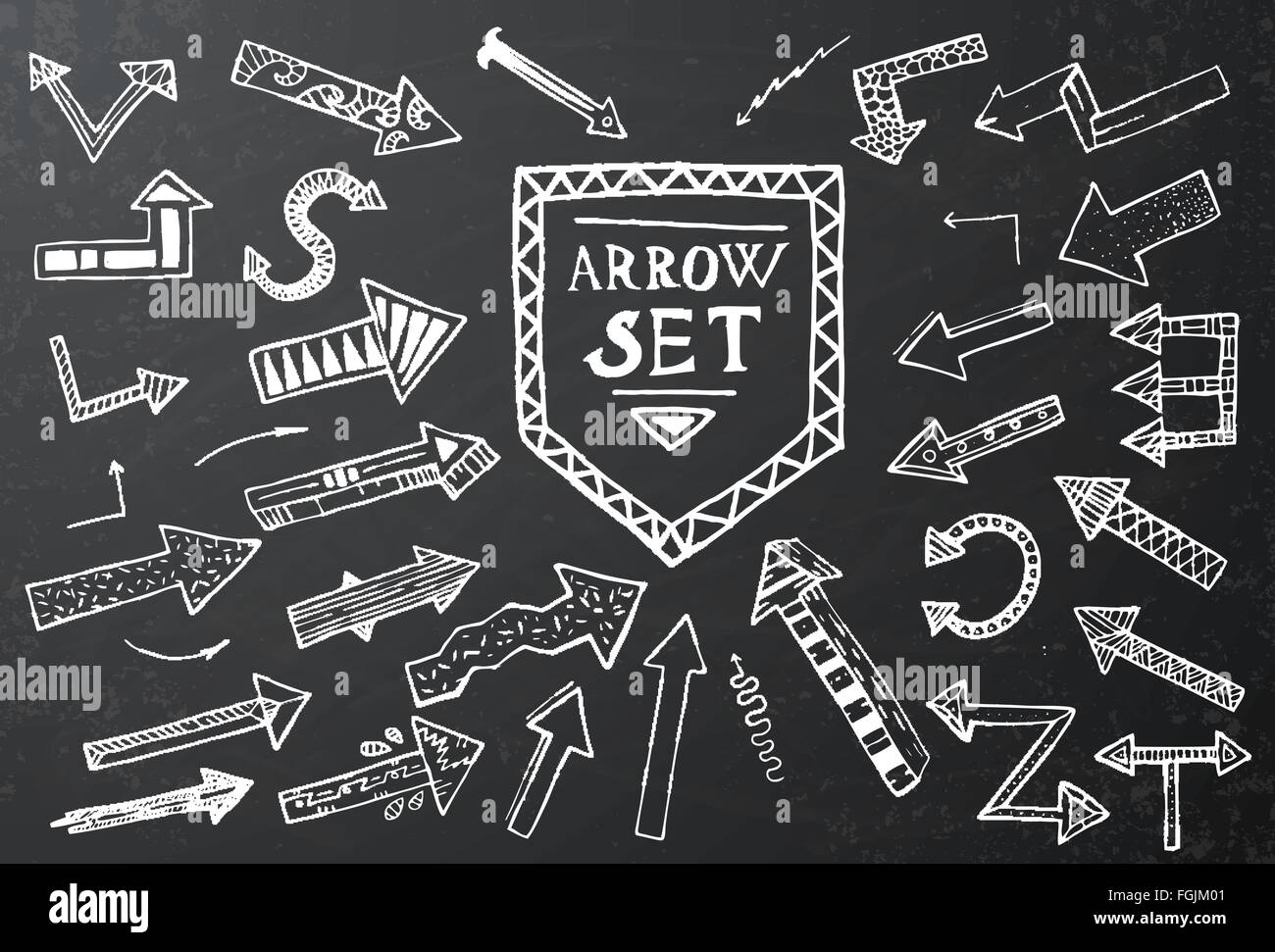 Hand drawn arrow icons set on black chalk board. Vector Illustration ...