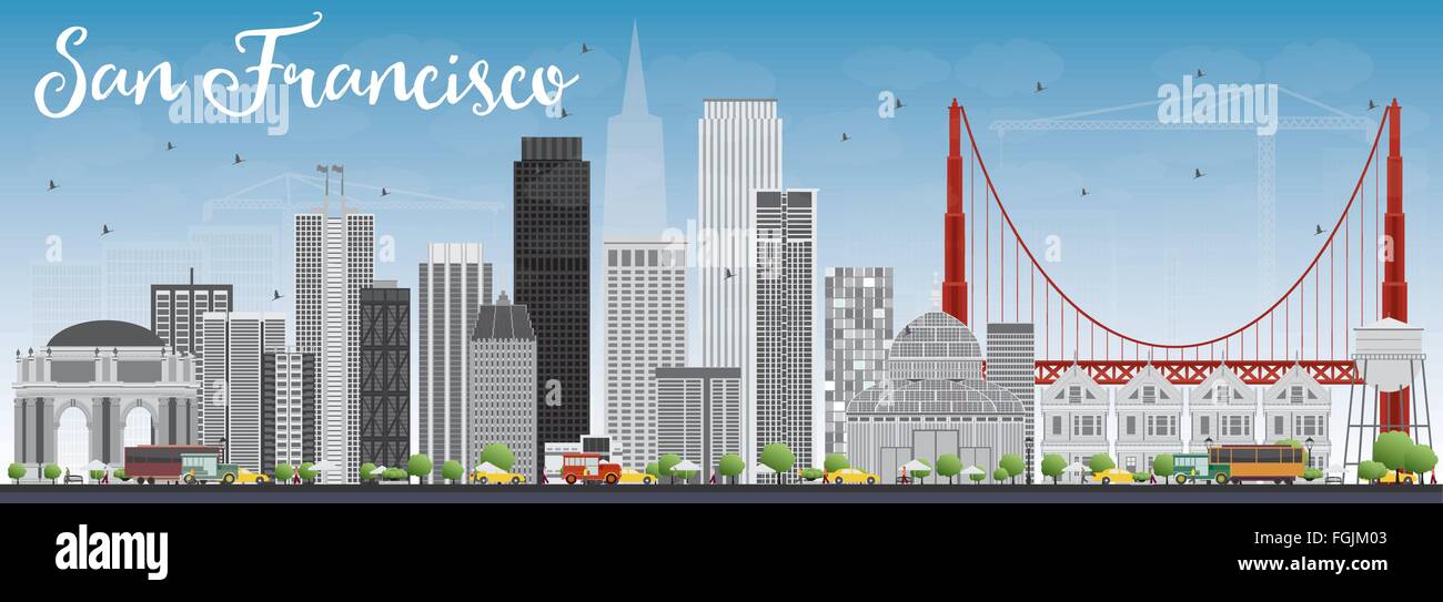 San Francisco Skyline with Gray Buildings and Blue Sky. Vector Illustration. Business Travel and Tourism Concept Stock Vector