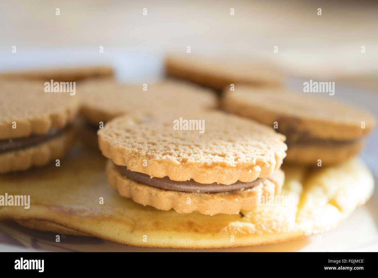 Sandwich biscuits with chocolate filling Stock Photo Alamy