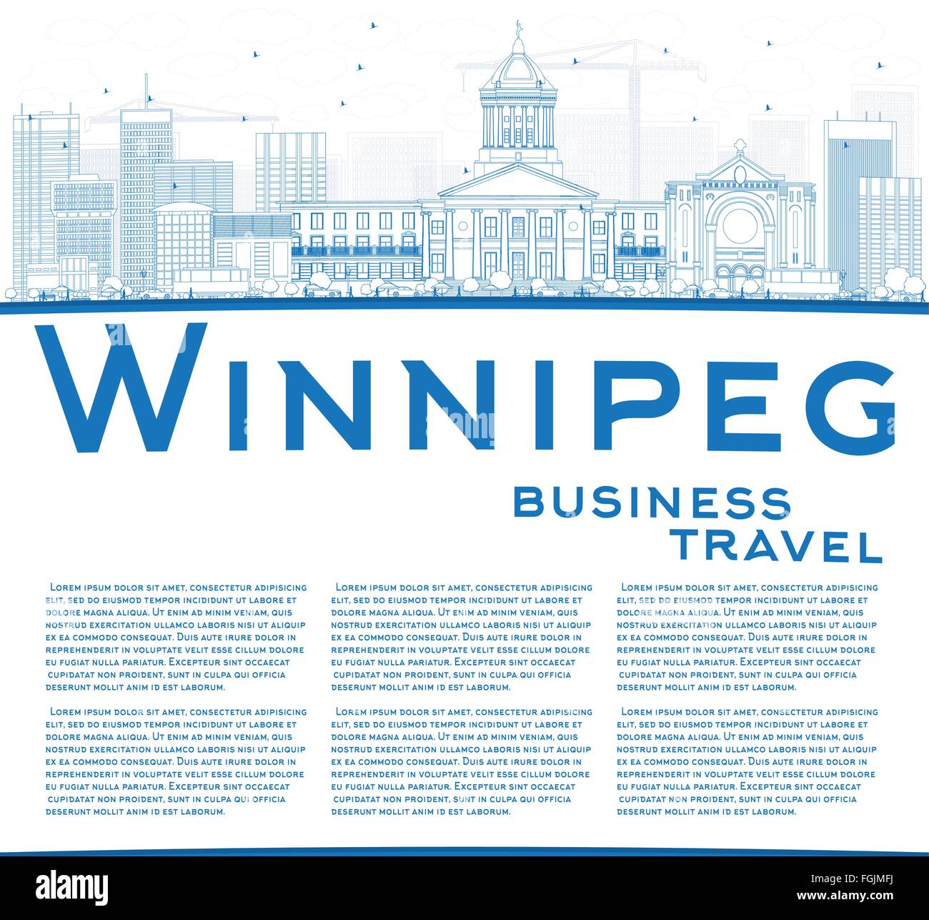 Outline Winnipeg Skyline with Blue Buildings and Copy Space. Vector Illustration. Business Travel and Tourism Concept Stock Vector