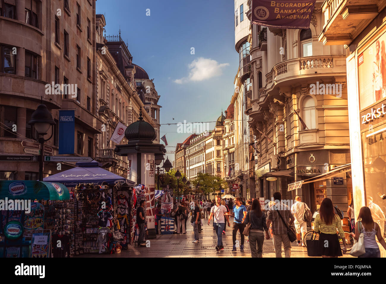 BELGRADE, SERBIA - SEPTEMBER 23: Knez Mihailova Street on September 23, 2015 in Belgrade, Serbia. Street is the main shopping mi Stock Photo