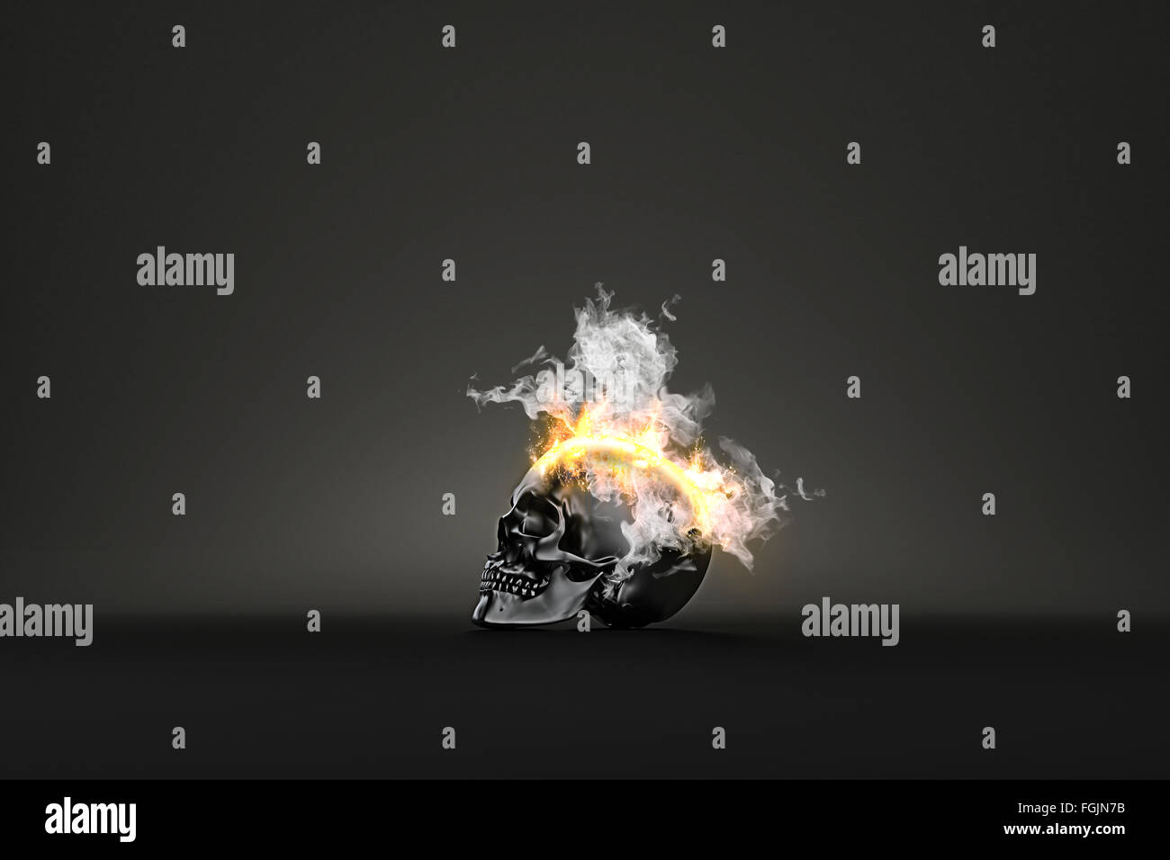 Skull burning in flames. 3d illustration Stock Photo - Alamy
