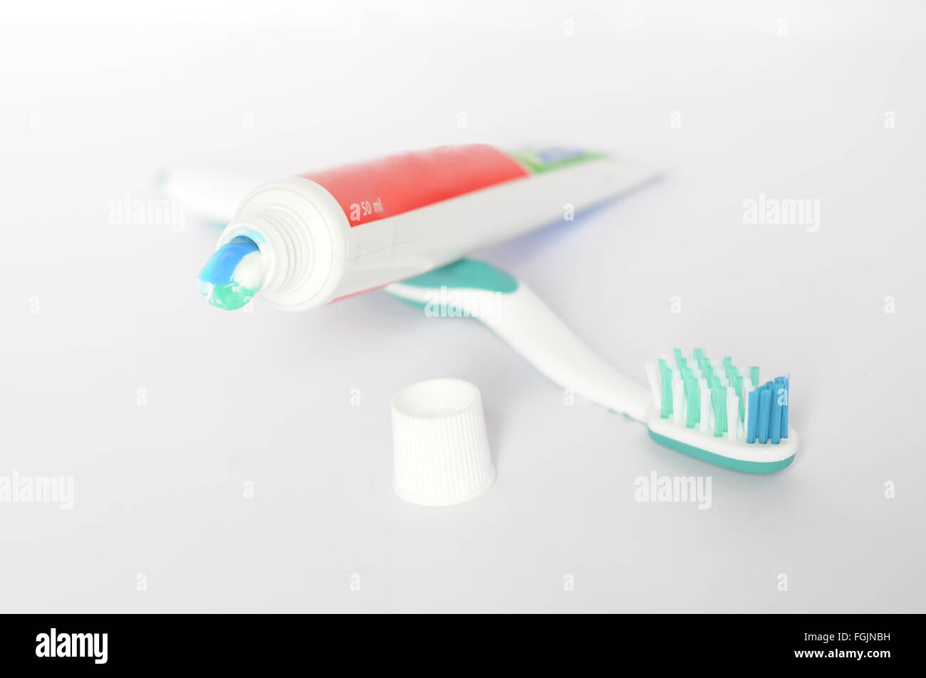 Open toothpaste and toothbrush Stock Photo Alamy