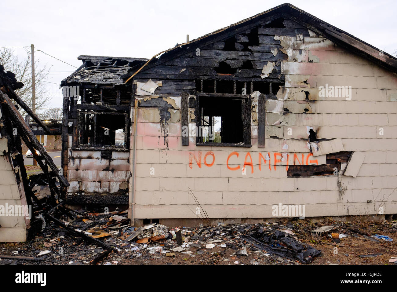 House burned almost completely in a major fire leaving only the damaged