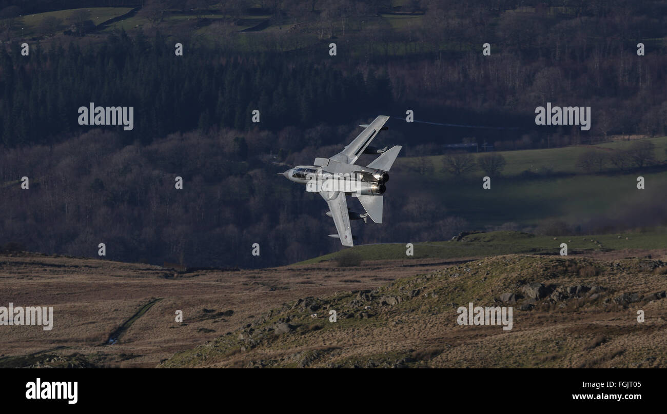 RAF Panavia Tornado GR4 approaching the Mach Loop in North Wales Stock Photo