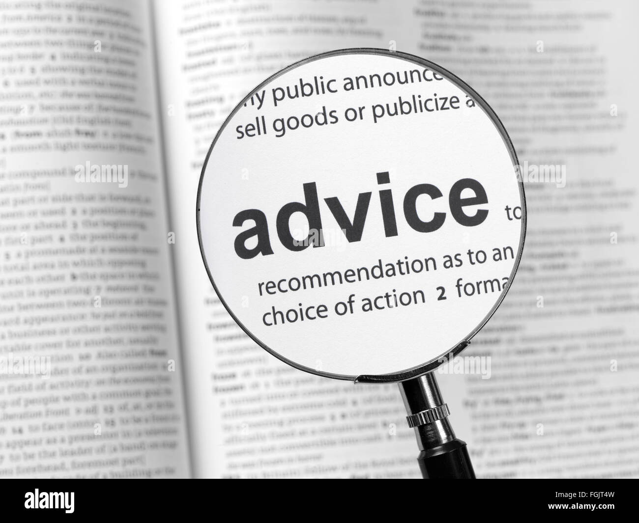 Dictionary highlighting Advice Stock Photo
