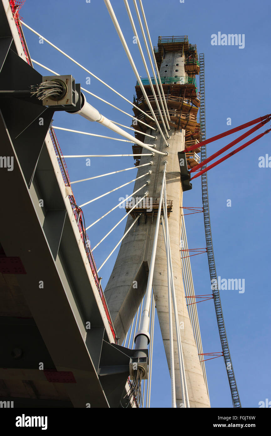 cable suspension bridge under construction uk Stock Photo Alamy
