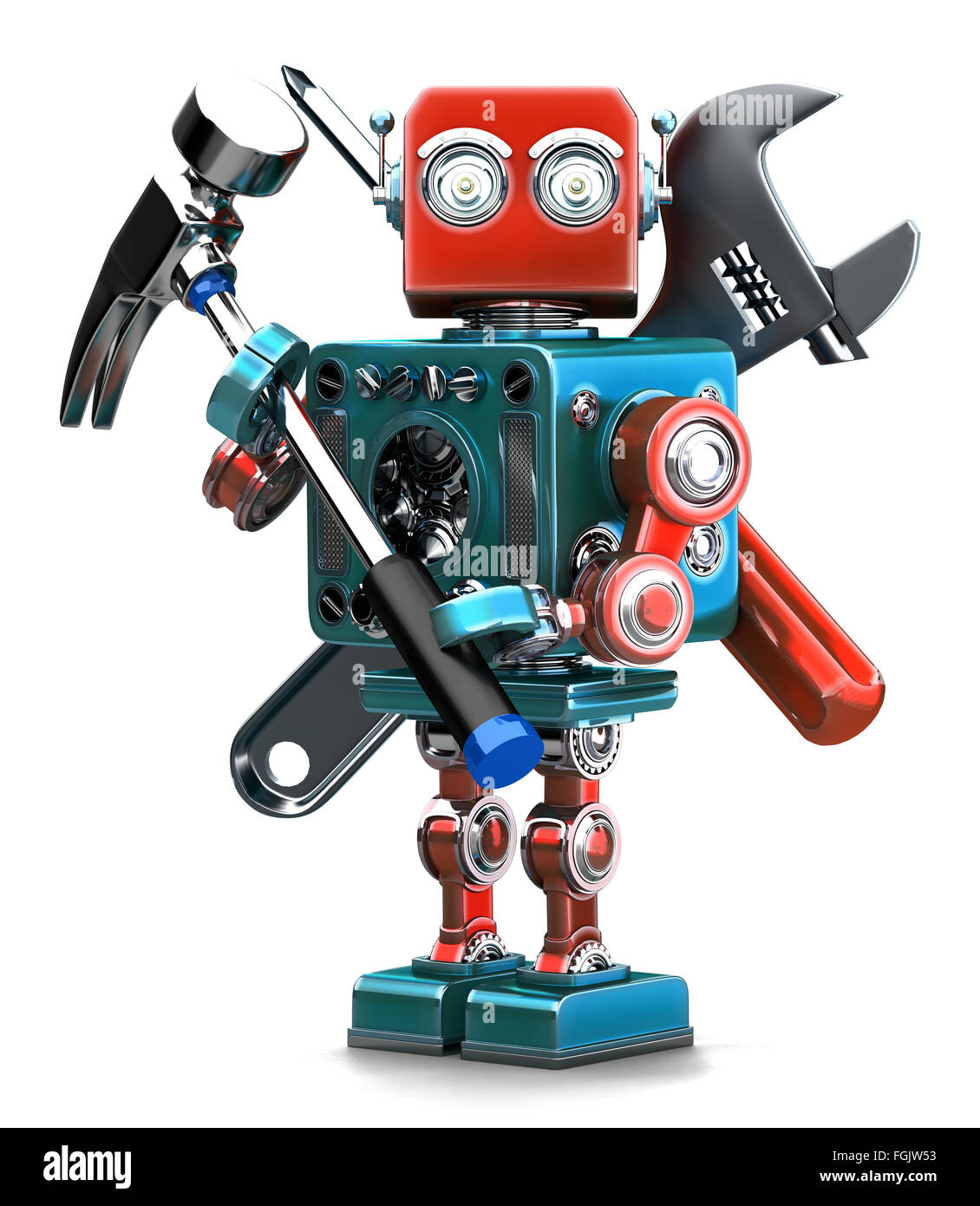 Vintage Robot with instruments. Isolated over white. Containsc lipping ...