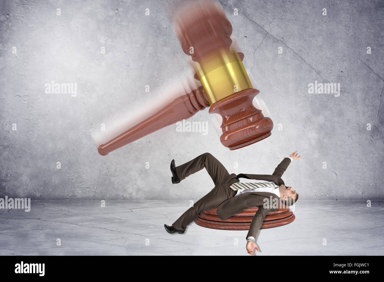 Inscribed gavel hitting businessman Stock Photo Alamy