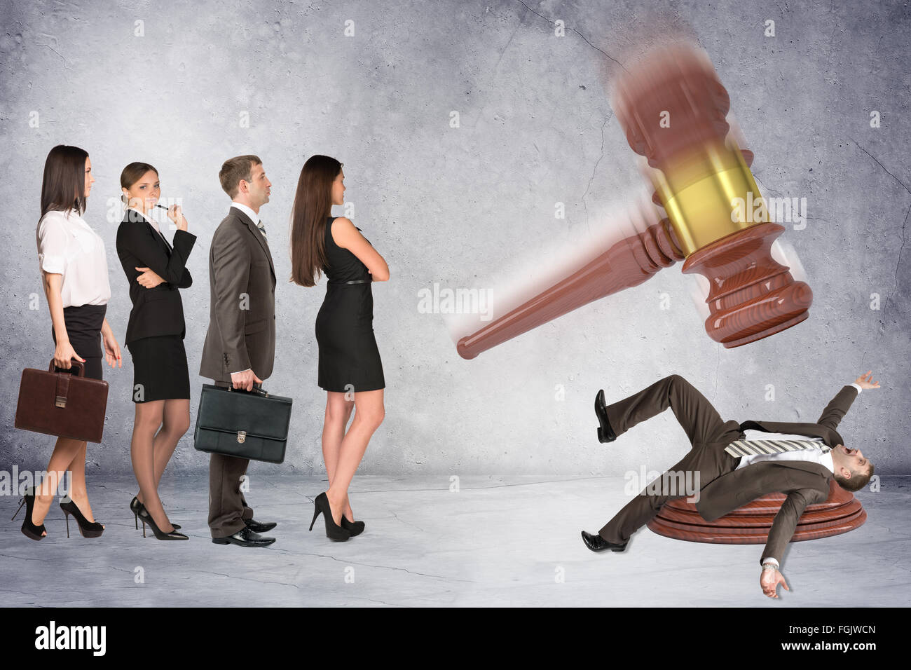 Inscribed gavel hitting businessman Stock Photo Alamy