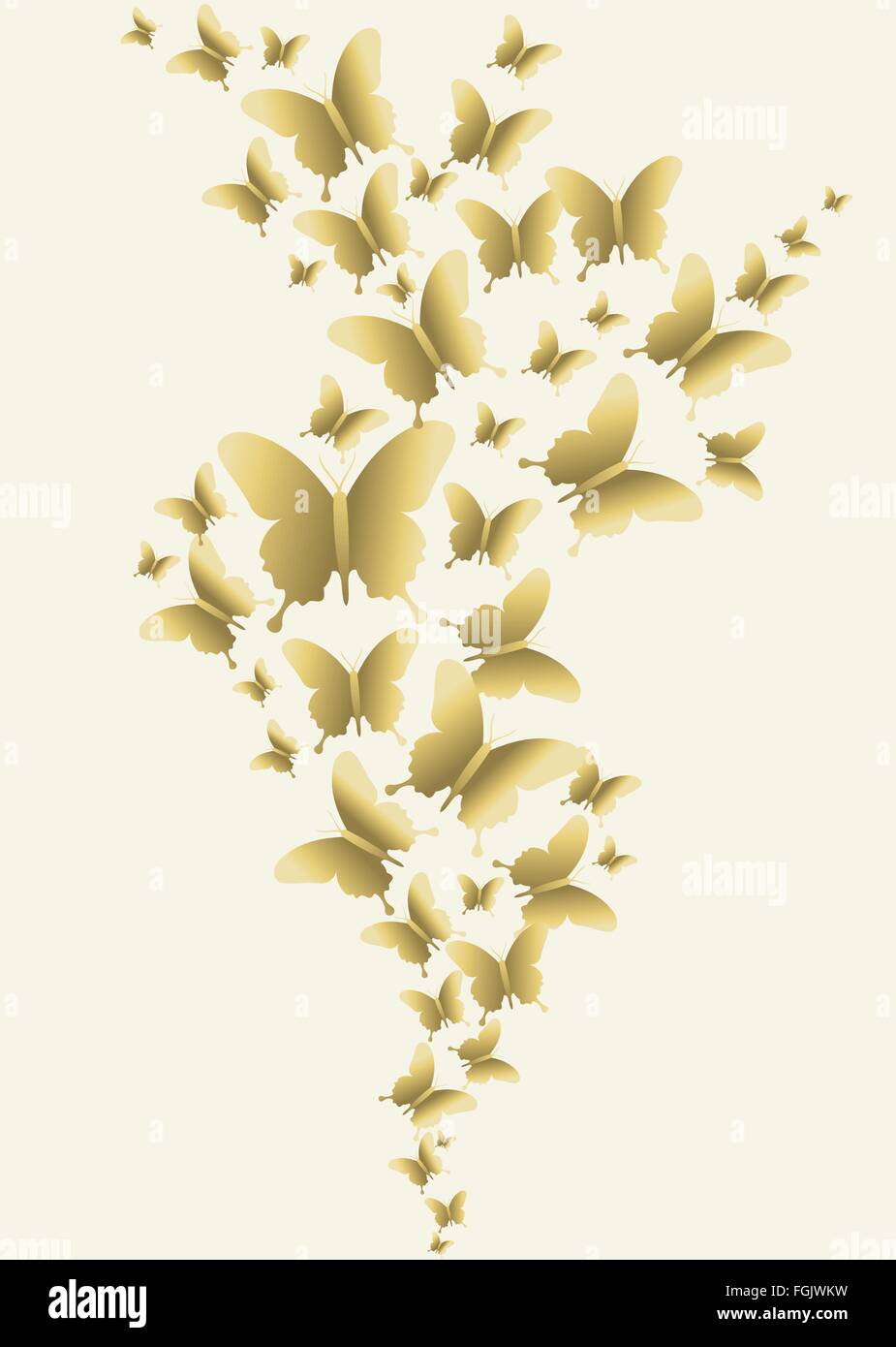 Golden spring butterflies flying on empty background, concept ...