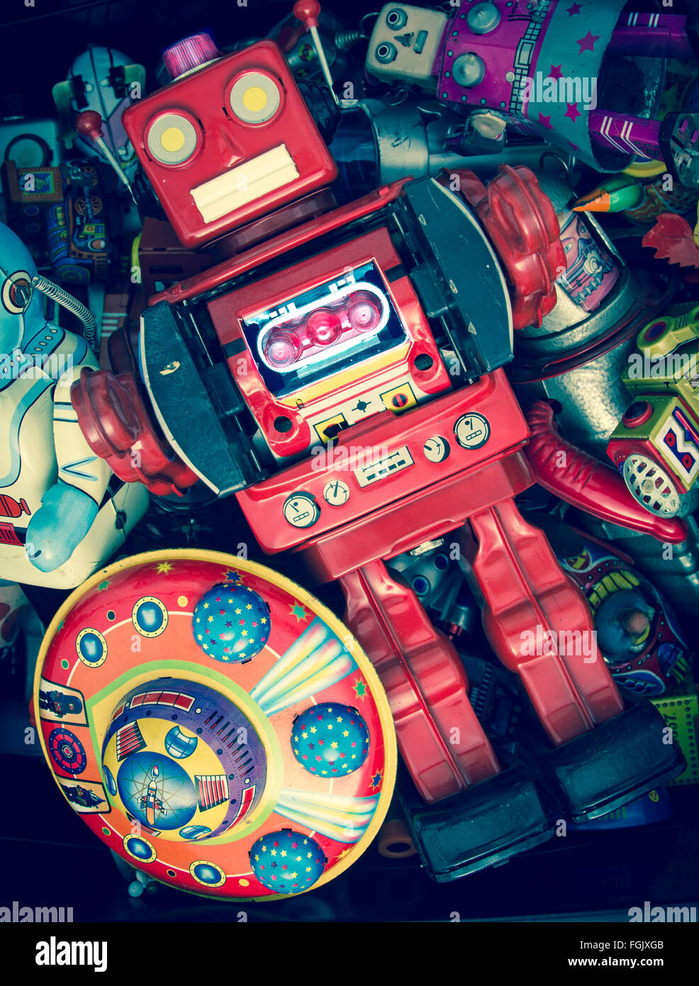 retro robot toy box Stock Photo Alamy