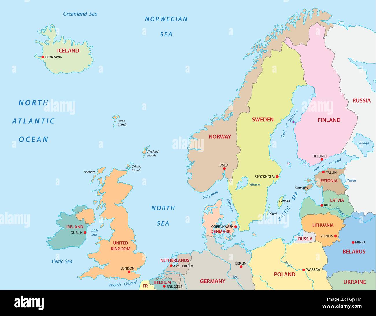 northern Europe map Stock Vector