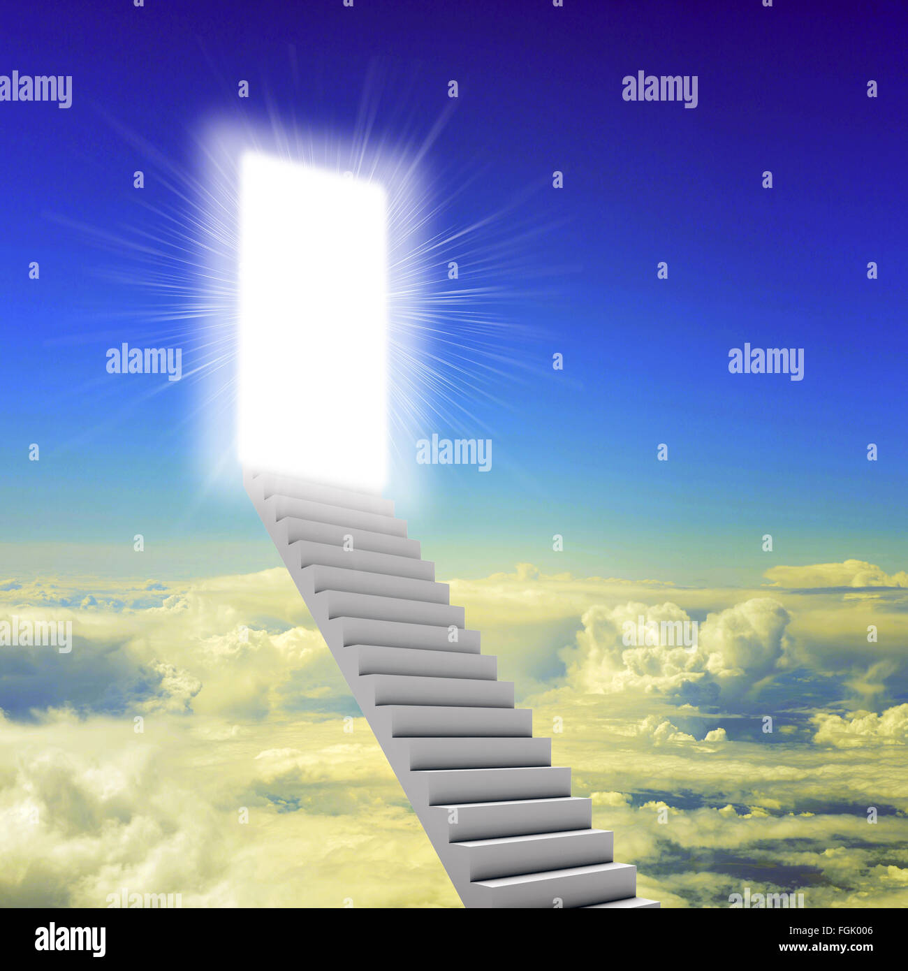 Stairway leading up to bright light Stock Photo Alamy