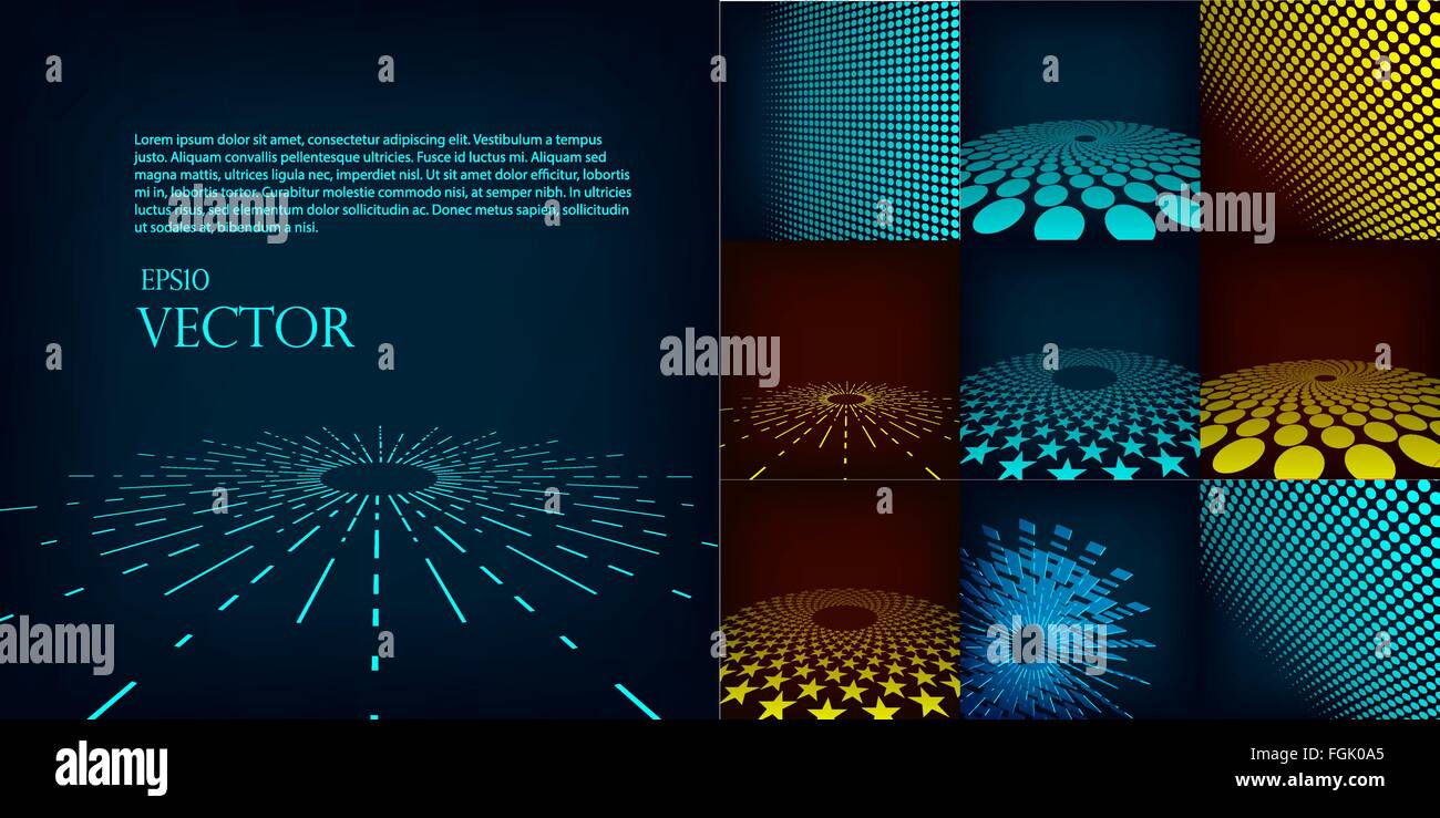 Set of nine abstract blue, red and cyan digital vector background ...