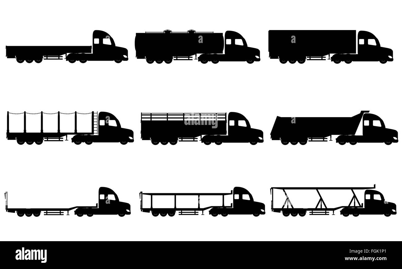 set icons trucks semi trailer black silhouette vector illustration ...