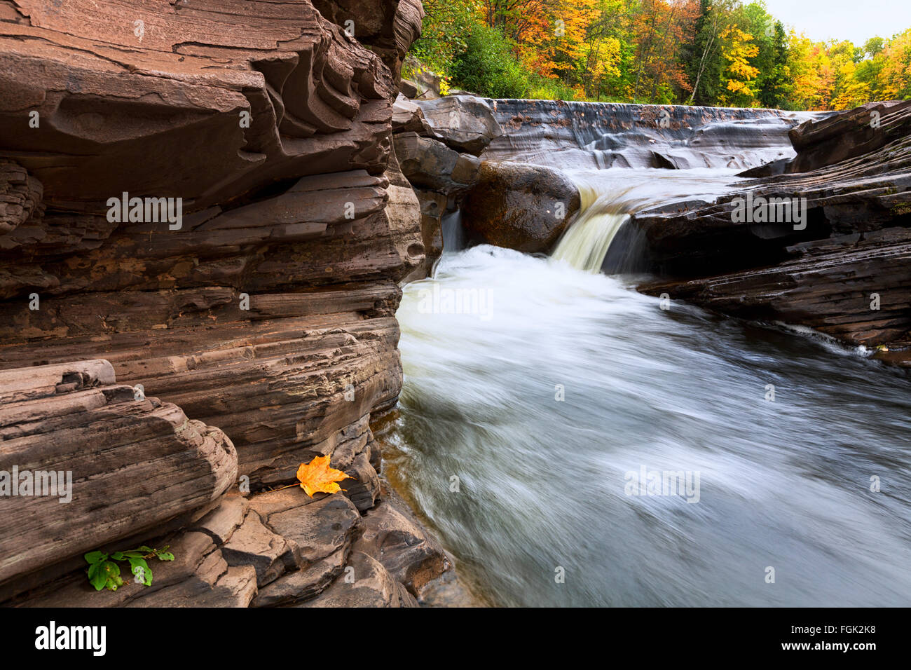 Bonanza Falls in Michigan's Upper Peninsula during the autumn season Stock Photo