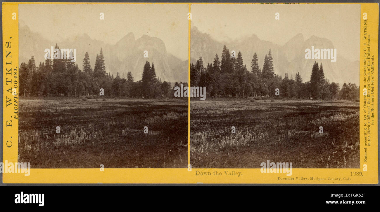 Carleton E. Watkins captured a view down Yosemite Valley in Mariposa ...