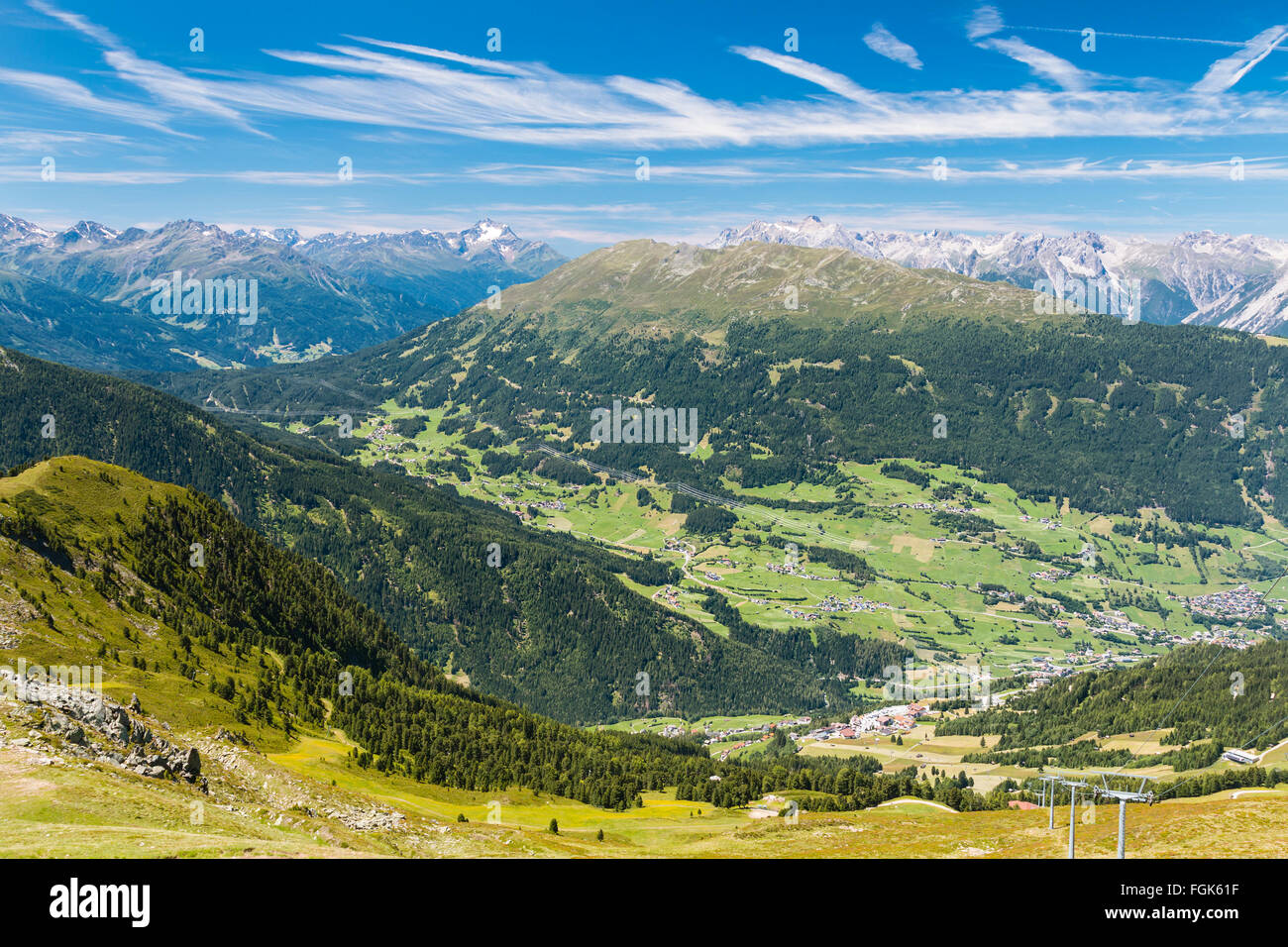 Summer view to the villages Wenns and Jerzens in the Pitztal, Austria Stock Photo