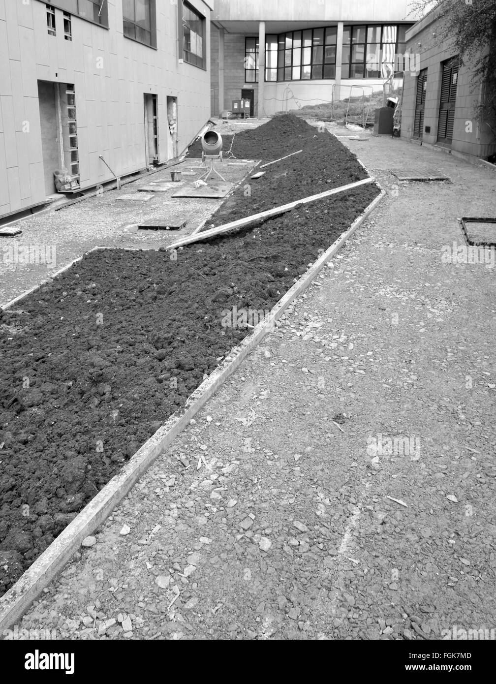 New path and footway under construction. February 2016 Stock Photo