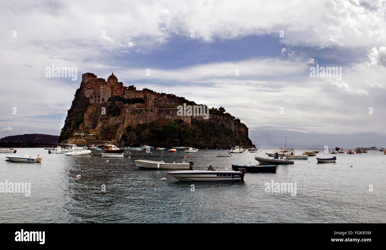 Aragonese castle at sunset, Ischia Stock Photo - Alamy