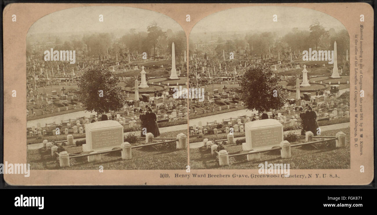 Henry Ward Beecher's grave, Greenwood Cemetery, N.Y., U.S.A, by Kilburn, B. W. (Benjamin West), 1827-1909 2 Stock Photo