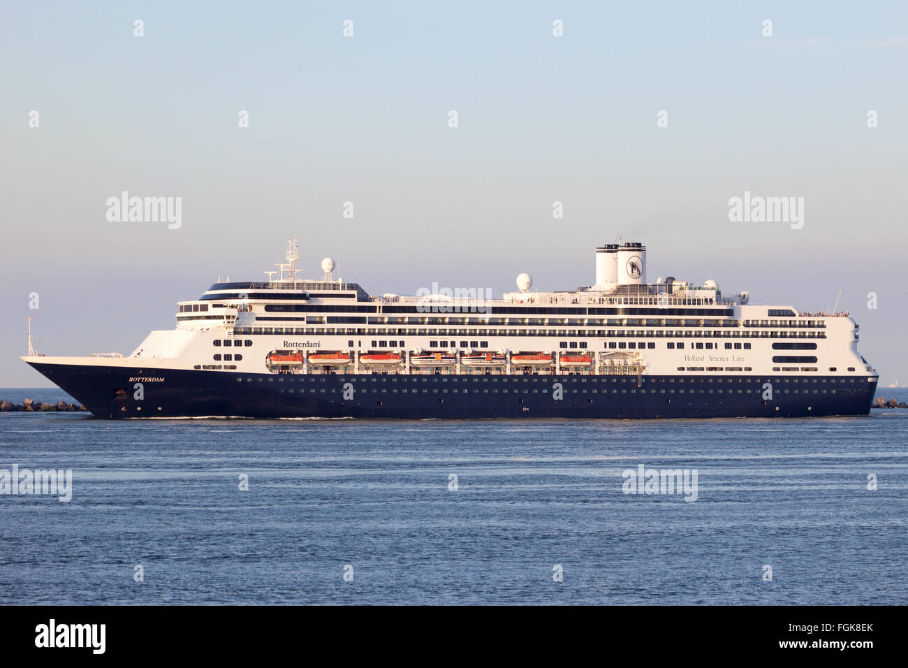 Cruise ship MS Rotterdam leaving the Port of Rotterdam. Stock Photo