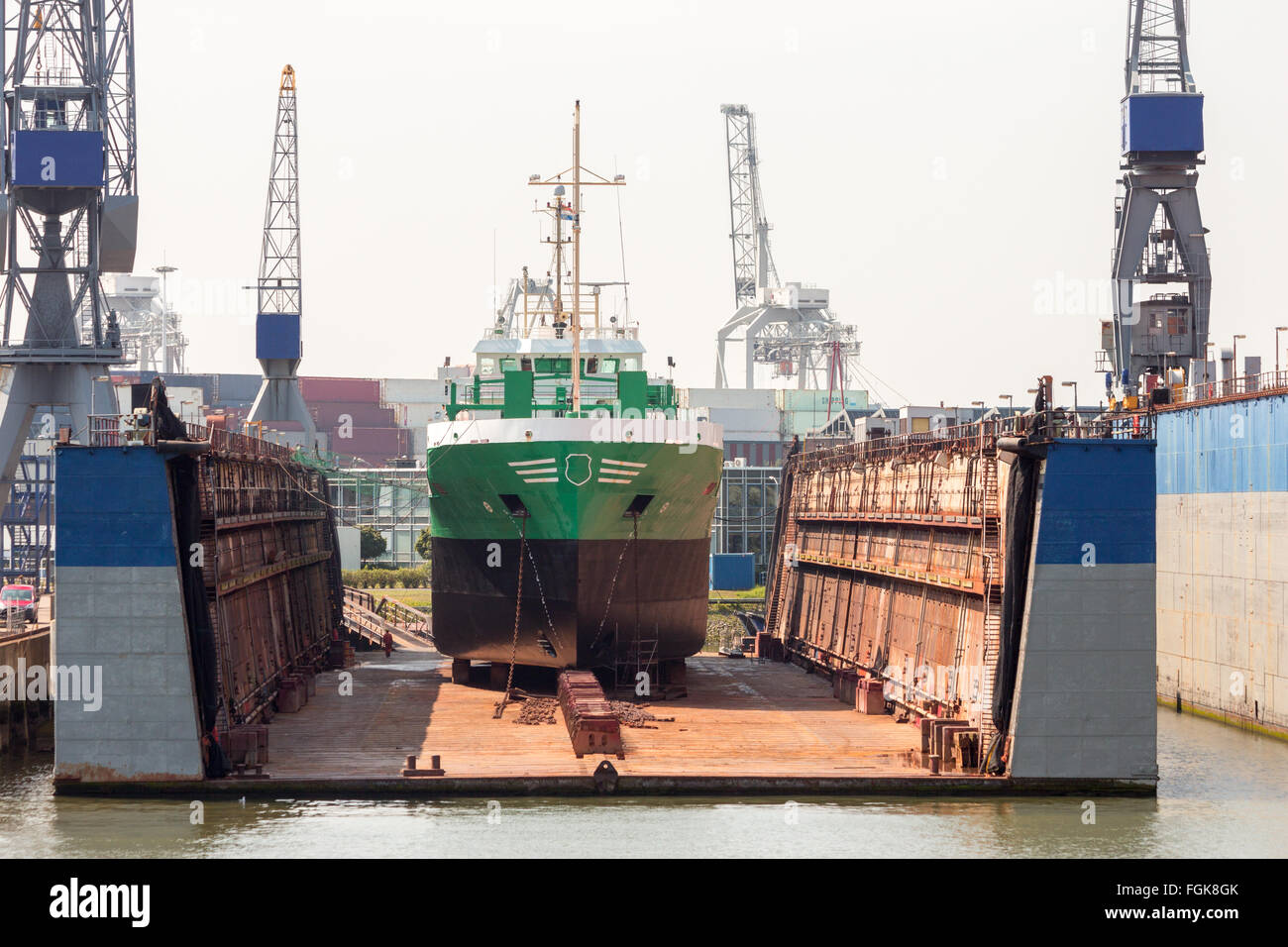 Ship in a dry dock for repairs Stock Photo