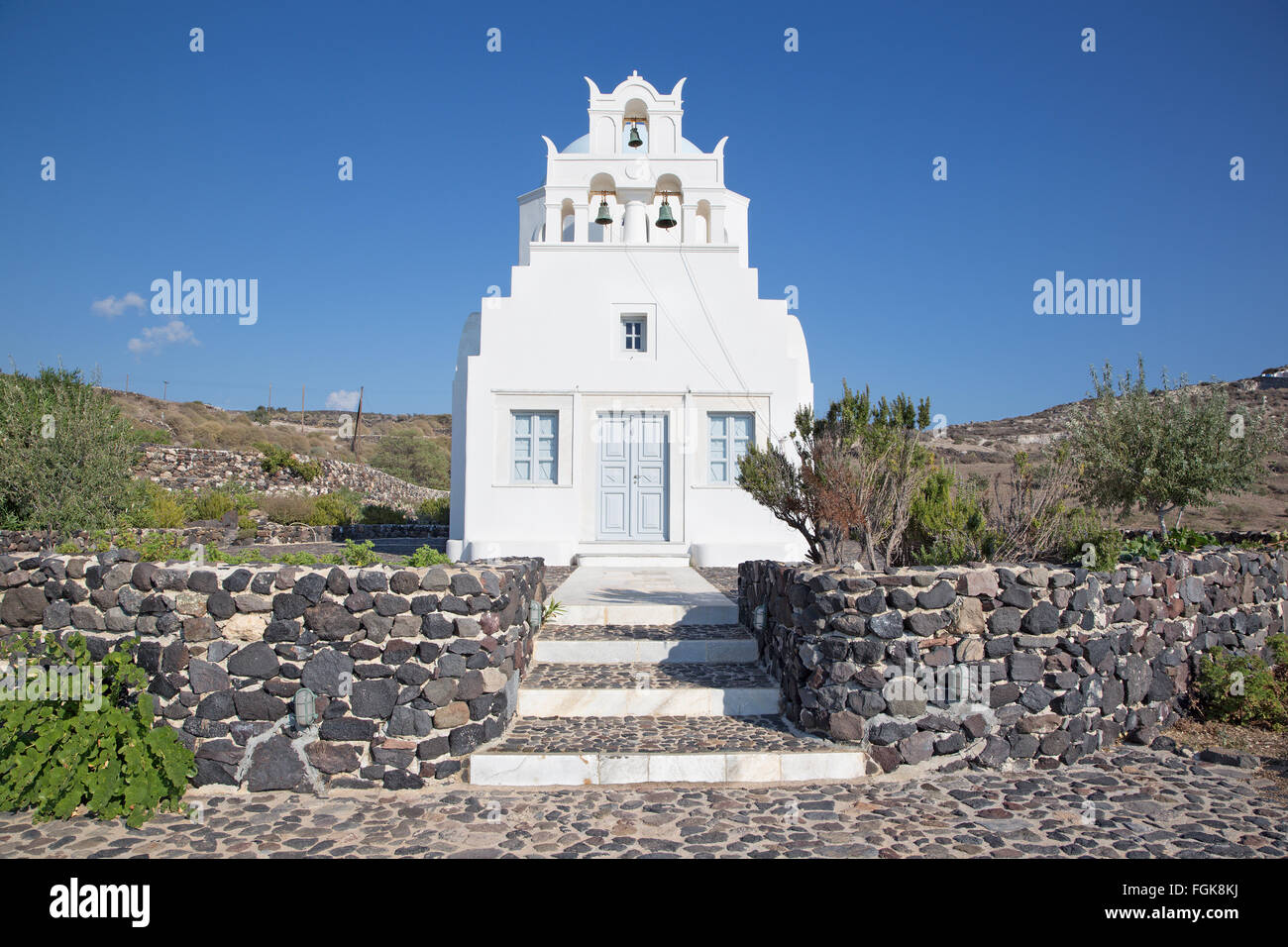 Santorini - The typically little chapel over the south coast of the island. Stock Photo