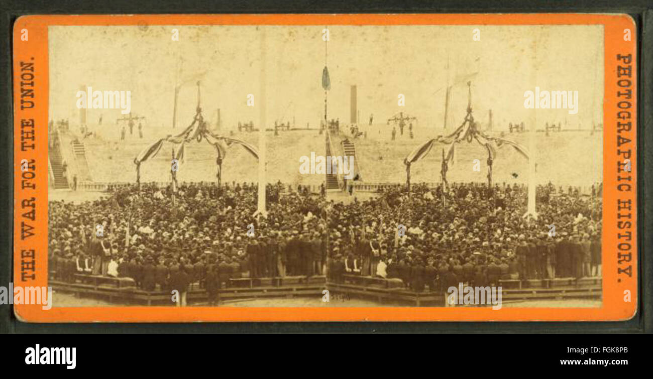 Interior of Fort Sumpter (sic), Charleston Harbor, S. C., April 14th, 1865. Henry Ward Beecher delivering the oration on the occasion of the raising of the old flag, from Robert N. Dennis collection of stereoscopic views Stock Photo