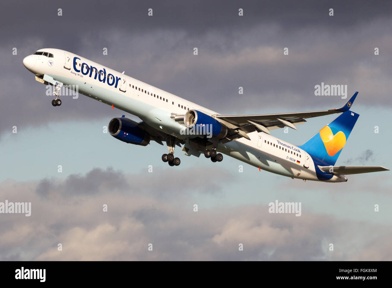 Condor Flugdienst (Thomas Cook) Boeing 757 take-off from Dusseldorf Airport. Stock Photo